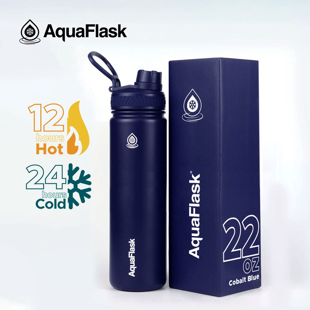 Aquaflask 22oz Cobalt Blue Wide Mouth with Spout Lid Vacuum Insulated