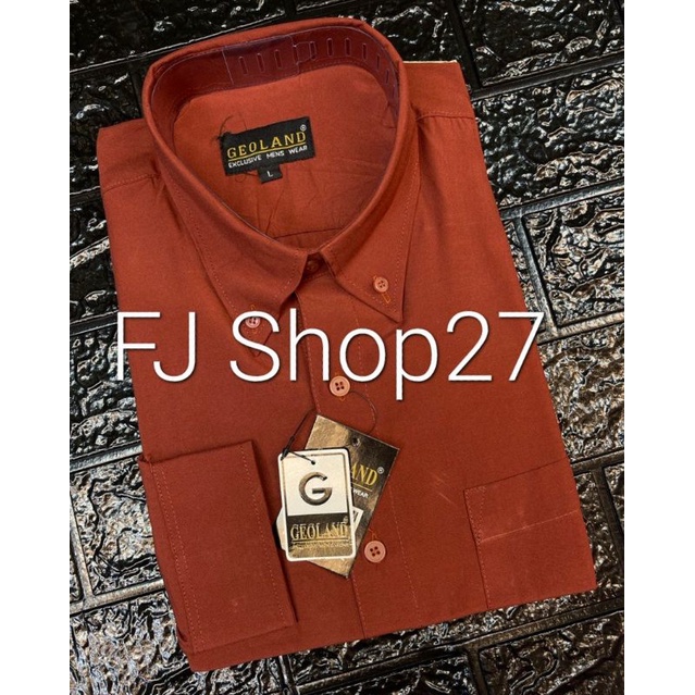 KEMEJA MERAH Geoland Regular Long Formal Men's Plain Shirt BRICK RED ...