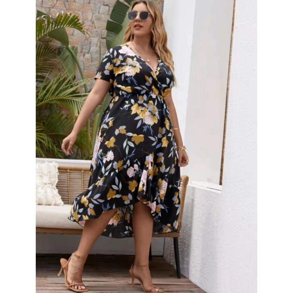 Plus Size Floral Print Midi Dress Bohemian Maxi dress | Shopee Philippines