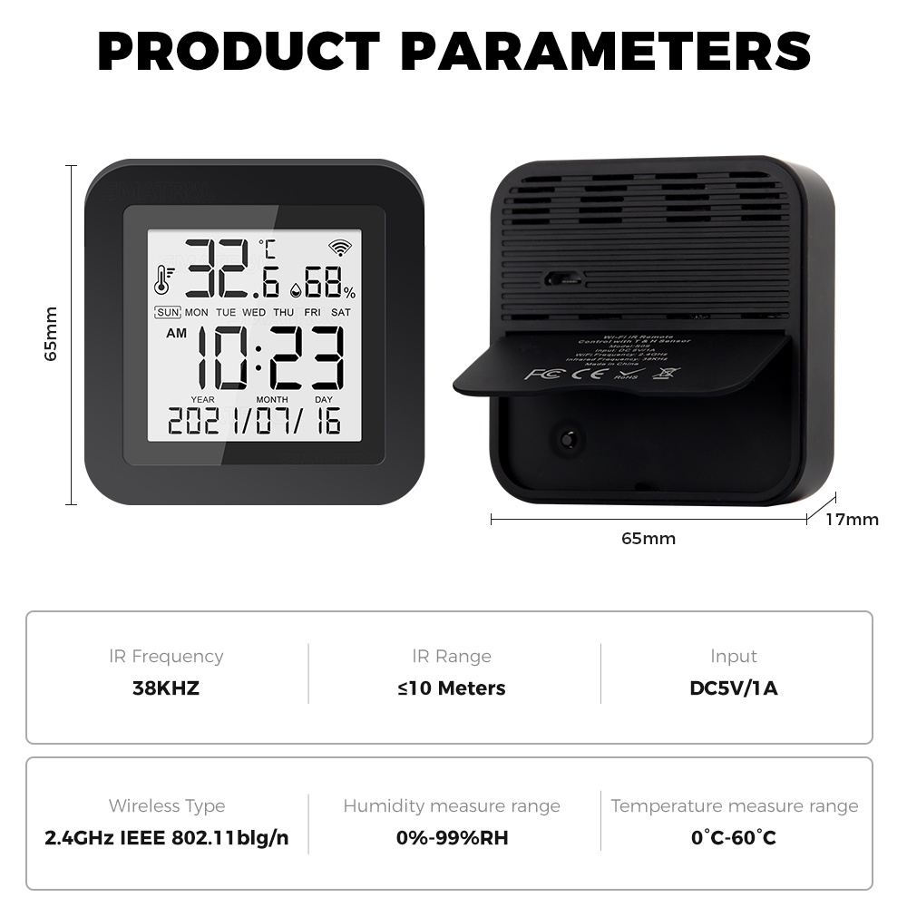 ROVF Tuya Smart Wi-Fi Ir Remote Control Universal Temperature Humidity ...