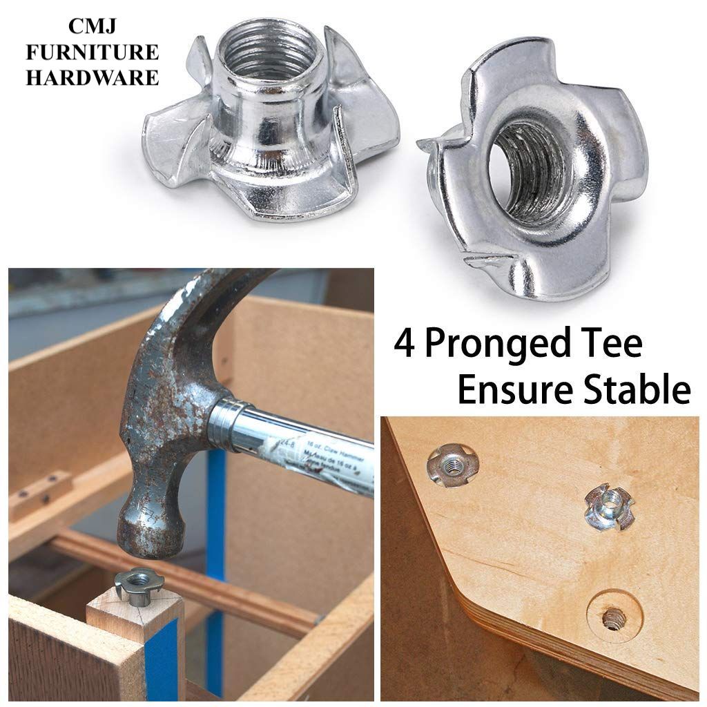 M6 M8 3/8" Wood 4 Pronged Tee Nut Four Claws Thread Insert Furniture