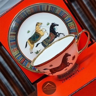 Cheval d'Orient tea cup with lid and saucer, large model