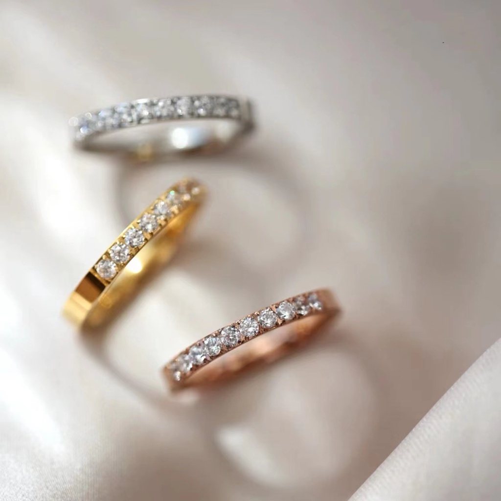 Japanese Korean Simple Versatile CNC Micro Diamond Ring Stainless Steel ...