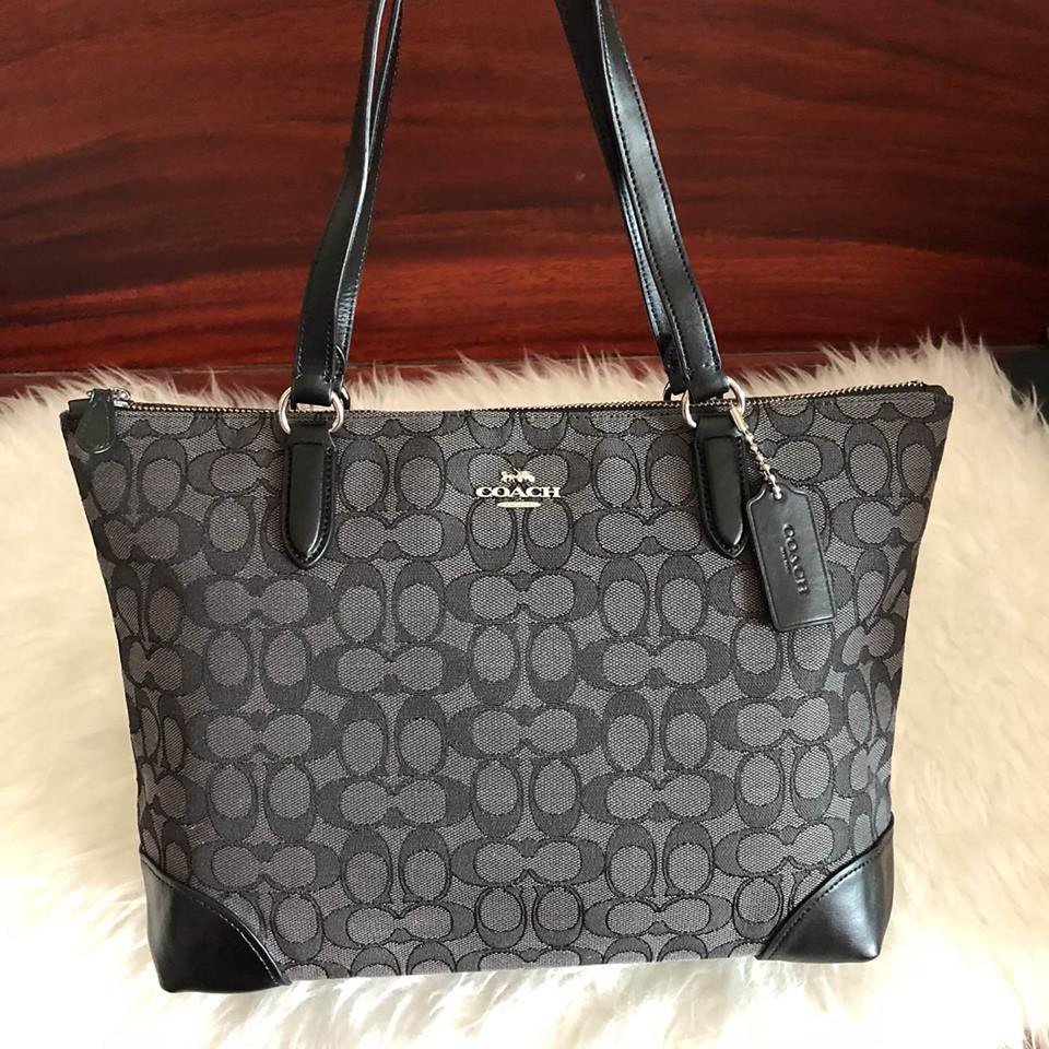 Authentic Coach Zip Top Tote Jacquard F29958 Black Shopee