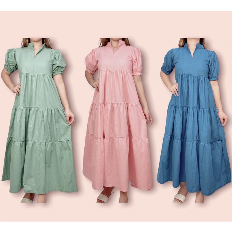 Ellen Puff Sleeves Baby Doll Layered Dress | Shopee Philippines