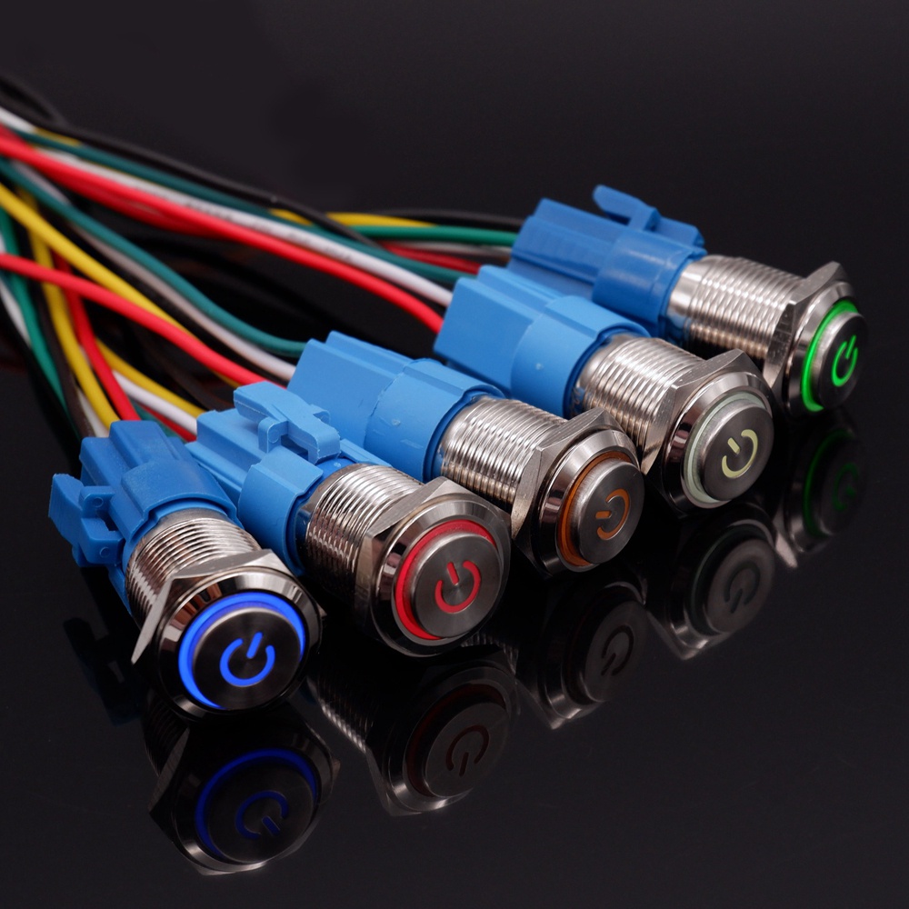 16mm Switch Button Turn On Off Power LED Lights PC AUTO Start Stop ...