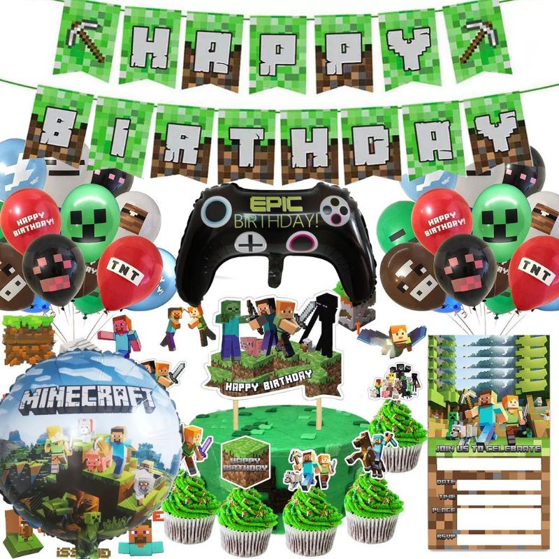 Minecraft Happy Birthday Theme Party Decorations Supplies Party Hats ...