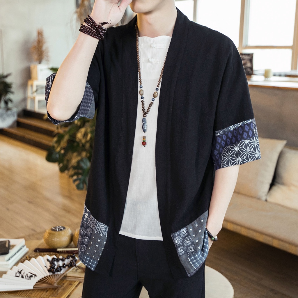 Kimono Men Cardigan Streetwear Yukata Male Shirt Haori Mens Kimono ...