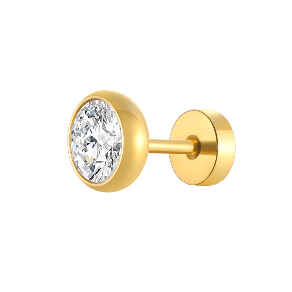 Vnox 1 Piece Gold Plated Cubic Zirconia Stud Earring for Women Men ...