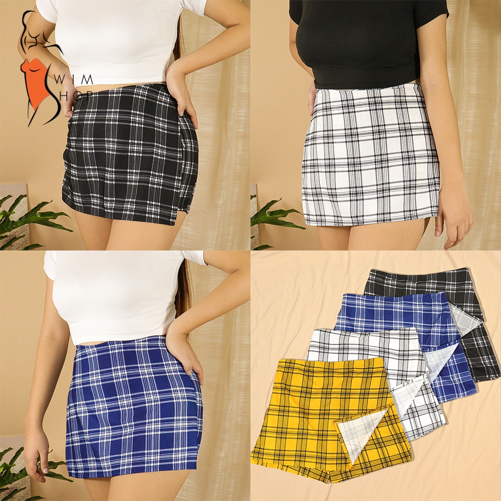 Black and white outlet checkered skirt yellow