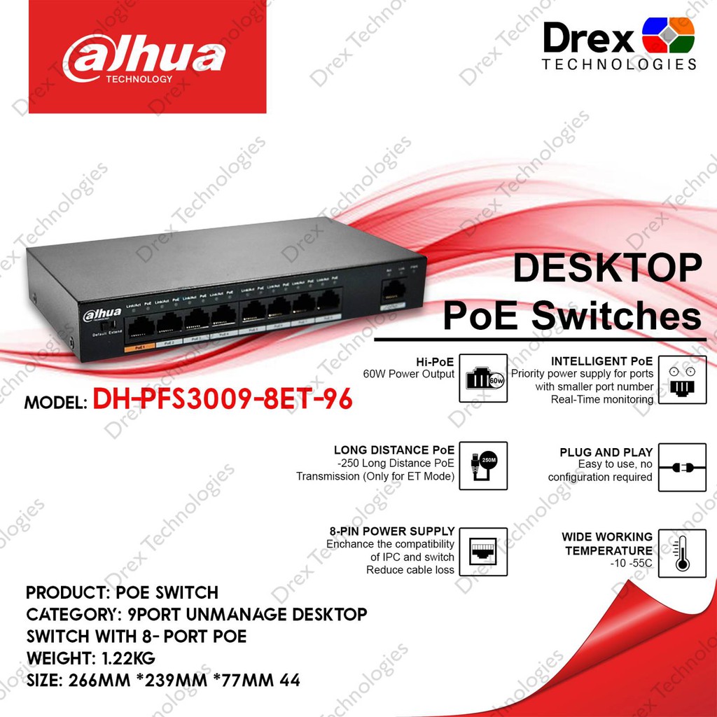 Dahua DH-PFS3009-8ET-96 9-Port Unmanaged Desktop PoE Switch | Shopee ...