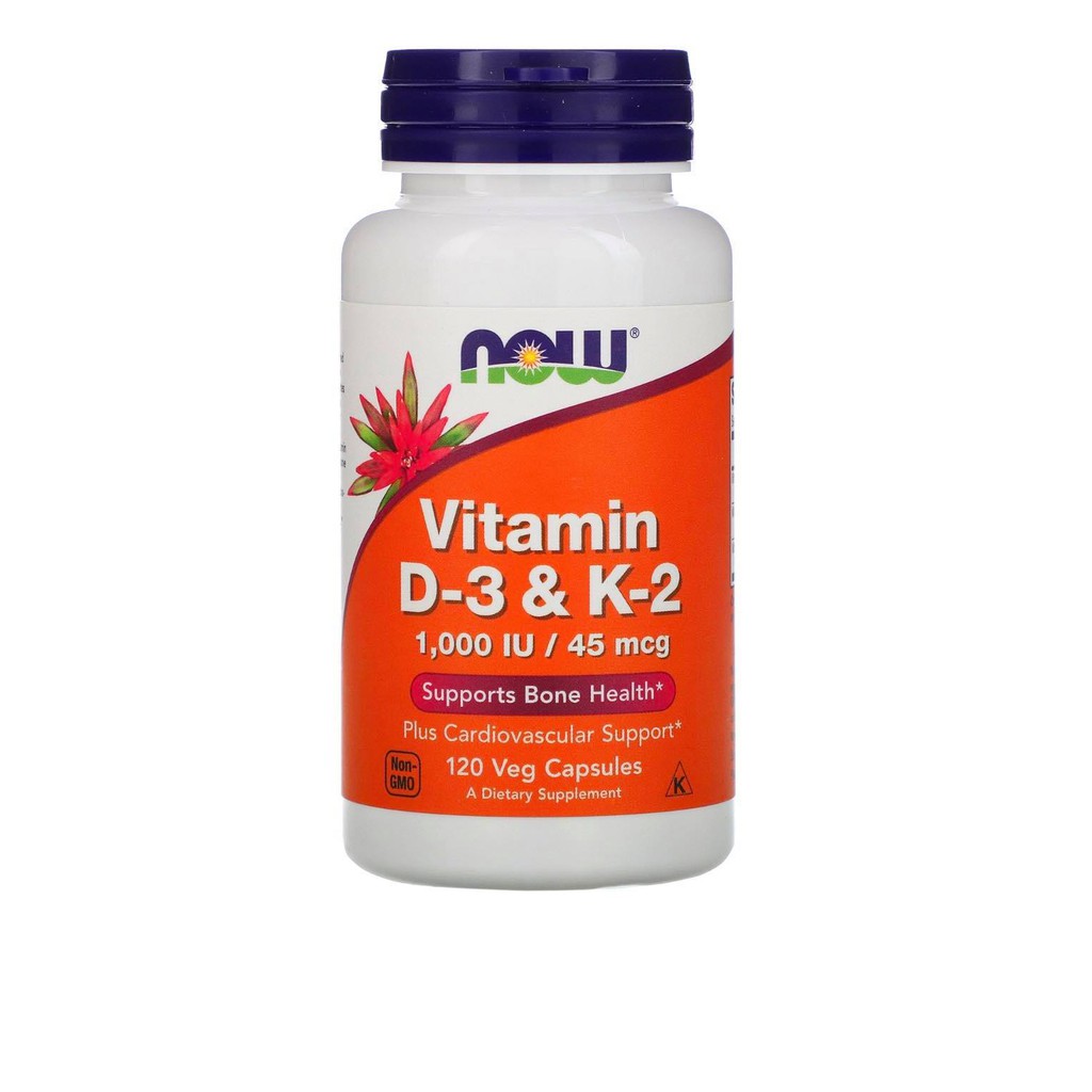 NOW FOODS VITAMIN D3 & K2 120 VEG CAPSULES 1000IU 45mcg KETO NONGMO 