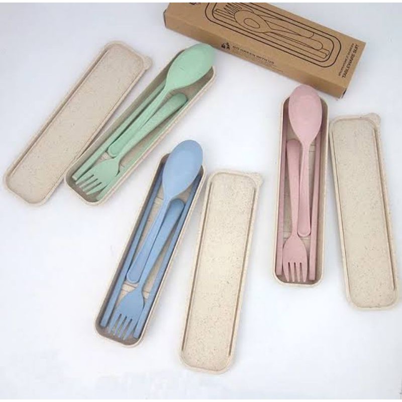 Fork Spoons Made From Rice Straw Organic Chopsticks Cutlery Set Packed