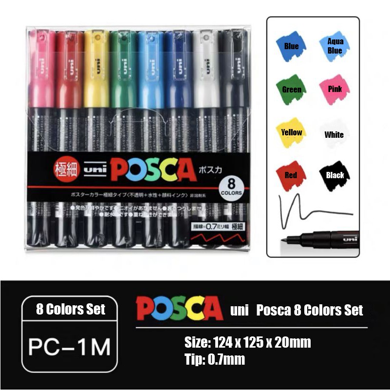 Posca Marker : Pc-1m : Extra-Fine Pin Tip : 0.7mm : Assorted Colors Set Of  22