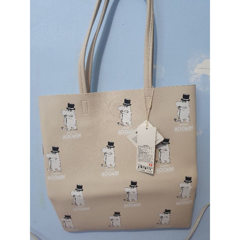 Miniso Moomin beige pleather tote bag rare faux leather vegan shopping  Finnish