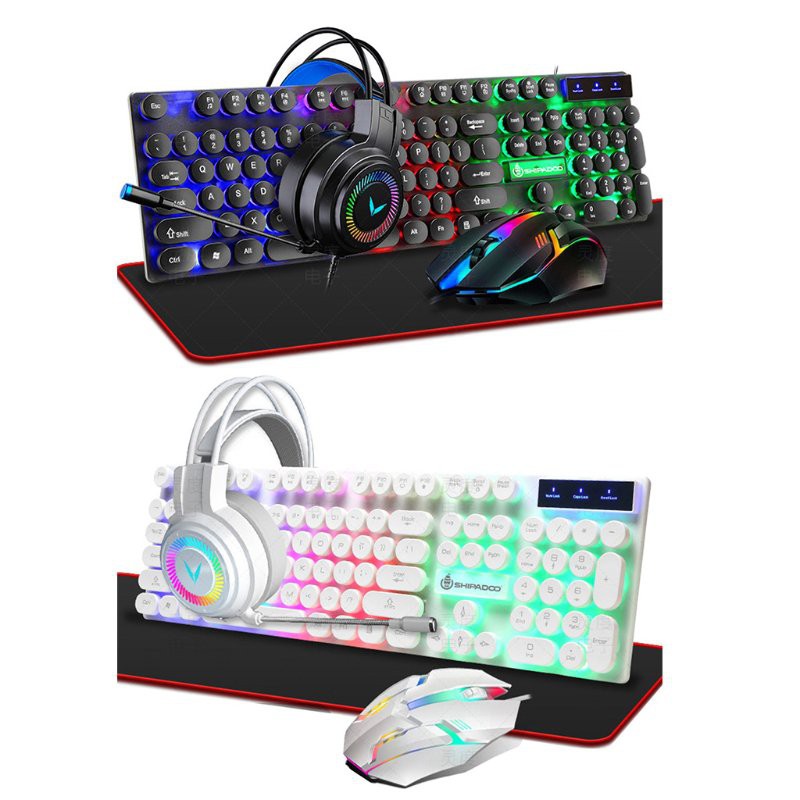 4 in 1 Keyboards Gaming Mouse & RGB Headphones Wired Mechanical Keyboard Mouse Headset Kit for