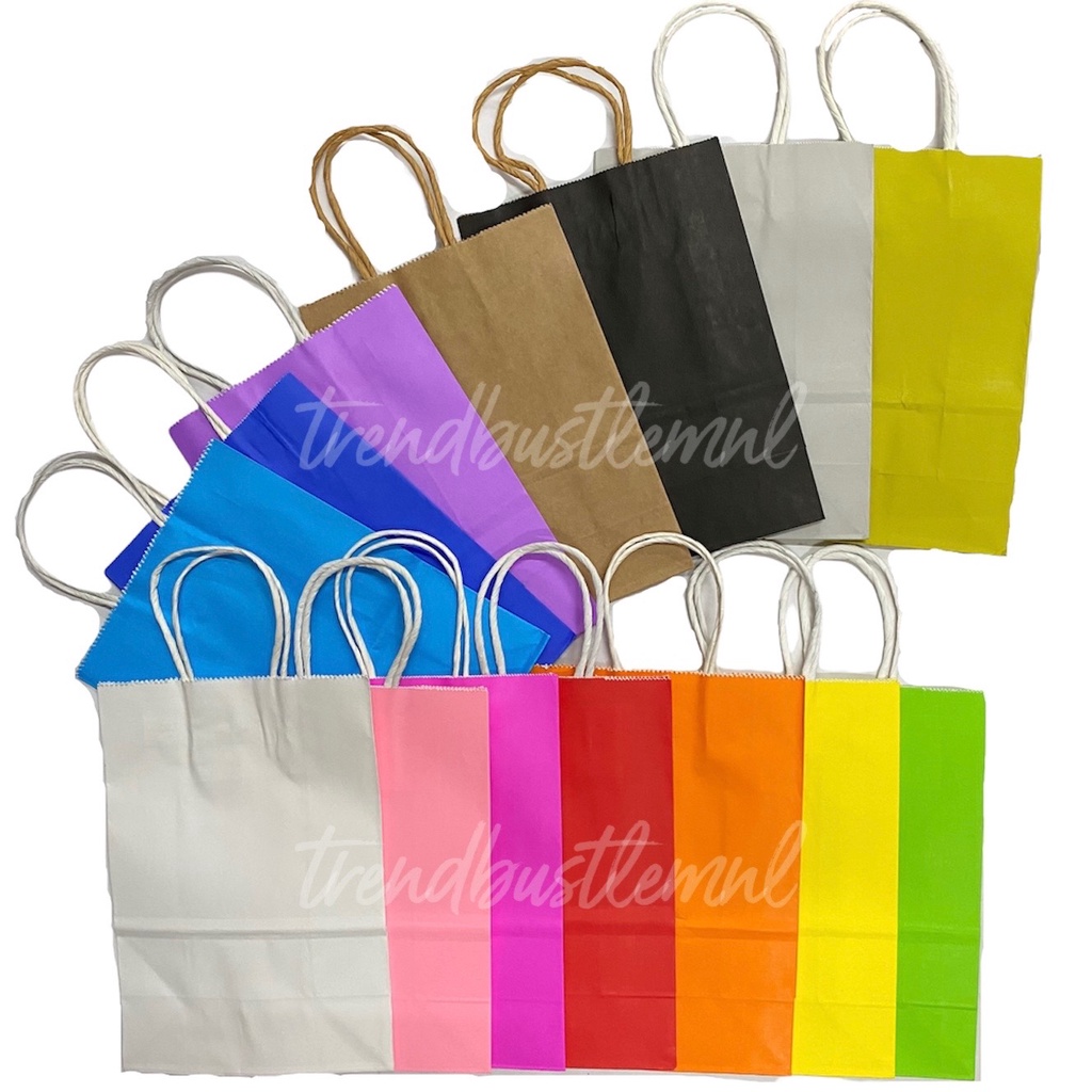 TBM 12 Pieces MEDIUM Plain Color Paper Bags/ Lootbags (21cm*11cm*27cm