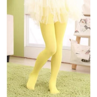 Kid Girls Stretchable Yellow Stockings Bright Color Footed Ballet