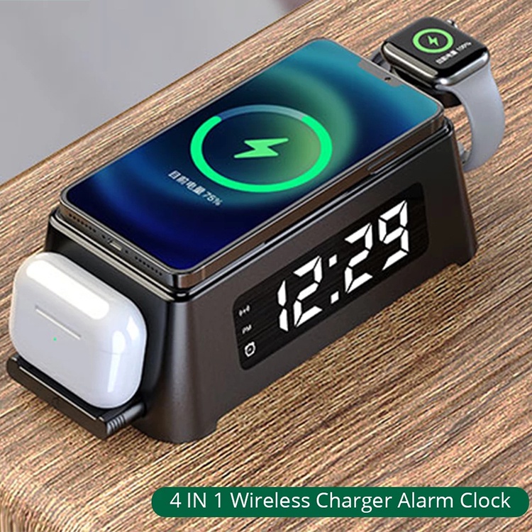 4 in 1 Qi Phone Wireless Charger with Time Clock | Shopee Philippines