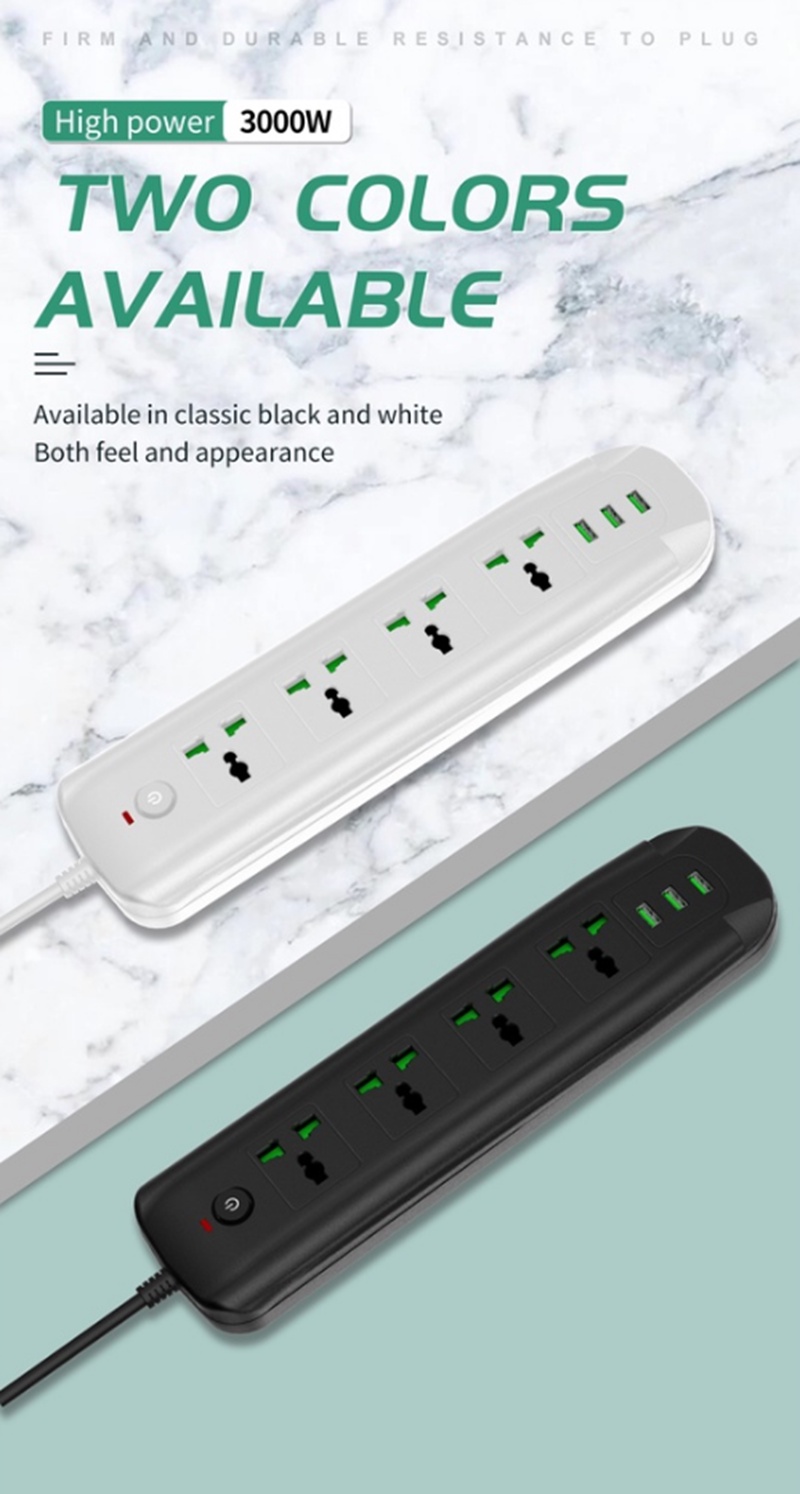 Tb-T93 3000w Universal Power Extension Power Strip 4 Sockets 3 Usb ...