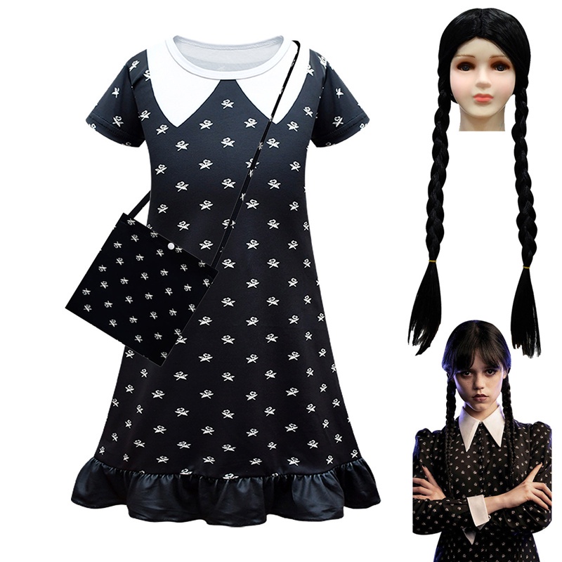 fantasia wandinha Kids Wednesday Addams Family Dresses Cosplay Costume ...