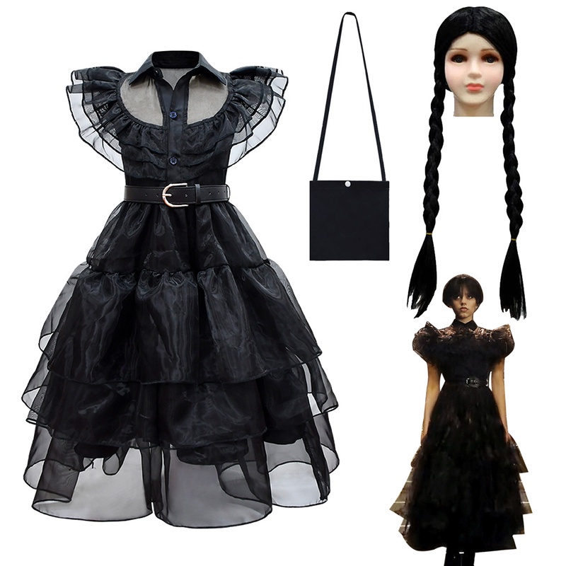 Movie Wednesday Addams Family Cosplay Dresses Fantasia Wandinha Gothic ...