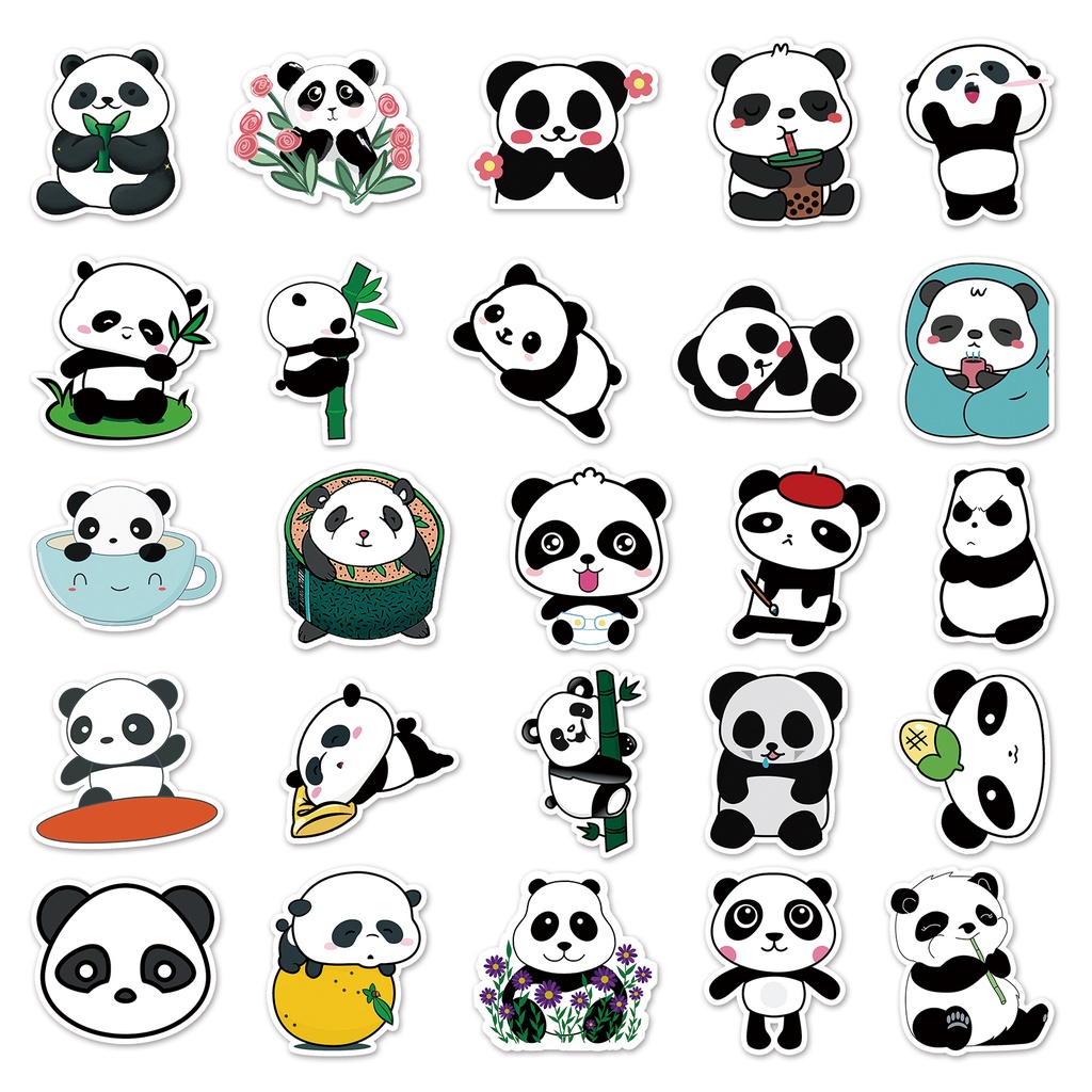 50 Pieces Cute Panda Cartoon Waterproof Home Deco Stickers Helmat ...