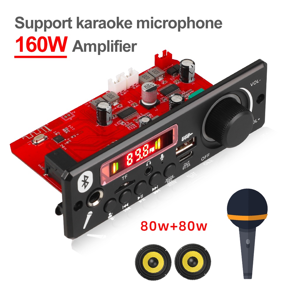 2*80W Amplifier Bluetooth 5.0 MP3 Decoder Board 12V Car MP3 Player USB