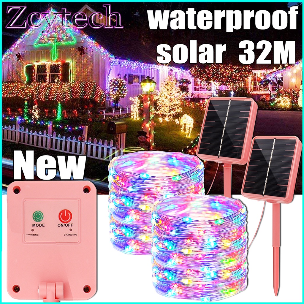 32M Solar Fairy Lights Outdoor Waterproof 8 Modes LED Copper Wire ...