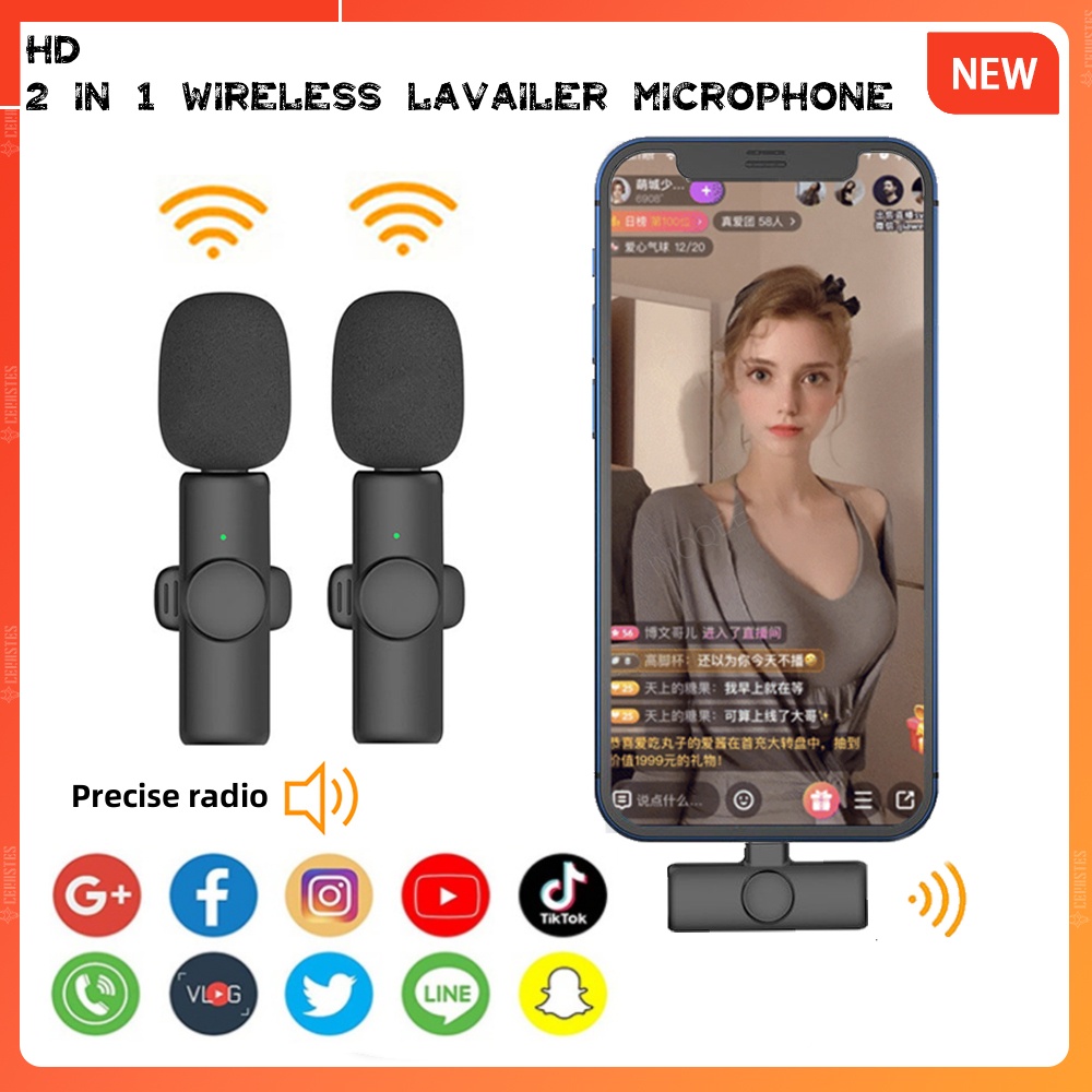 Vlog Wireless Lavalier Microphone Type C Noise Reducing Microphone Dual ...