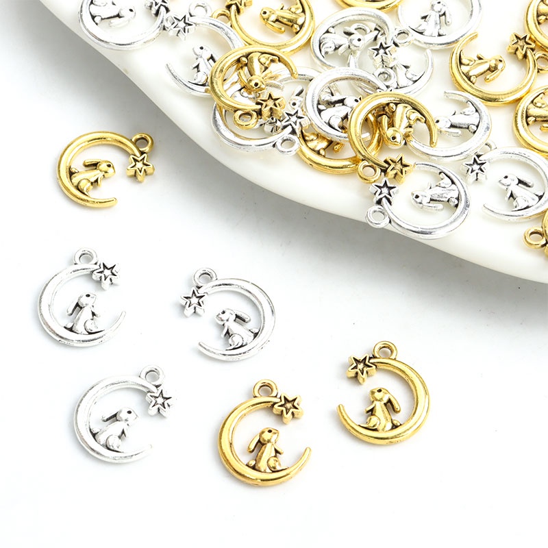 20pcs Cute Moon Rabbit Charms Antique Silver/Gold Color Animals Stars ...