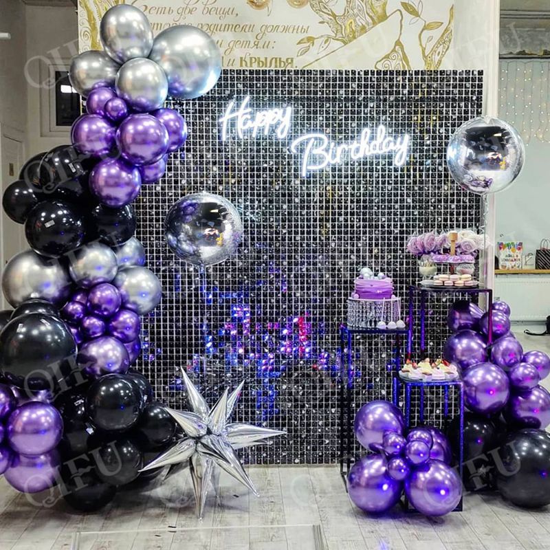 85pcs Kuromi Theme Black Purple Balloons Arch Kit with Metallic Silver Balloons For Birthday