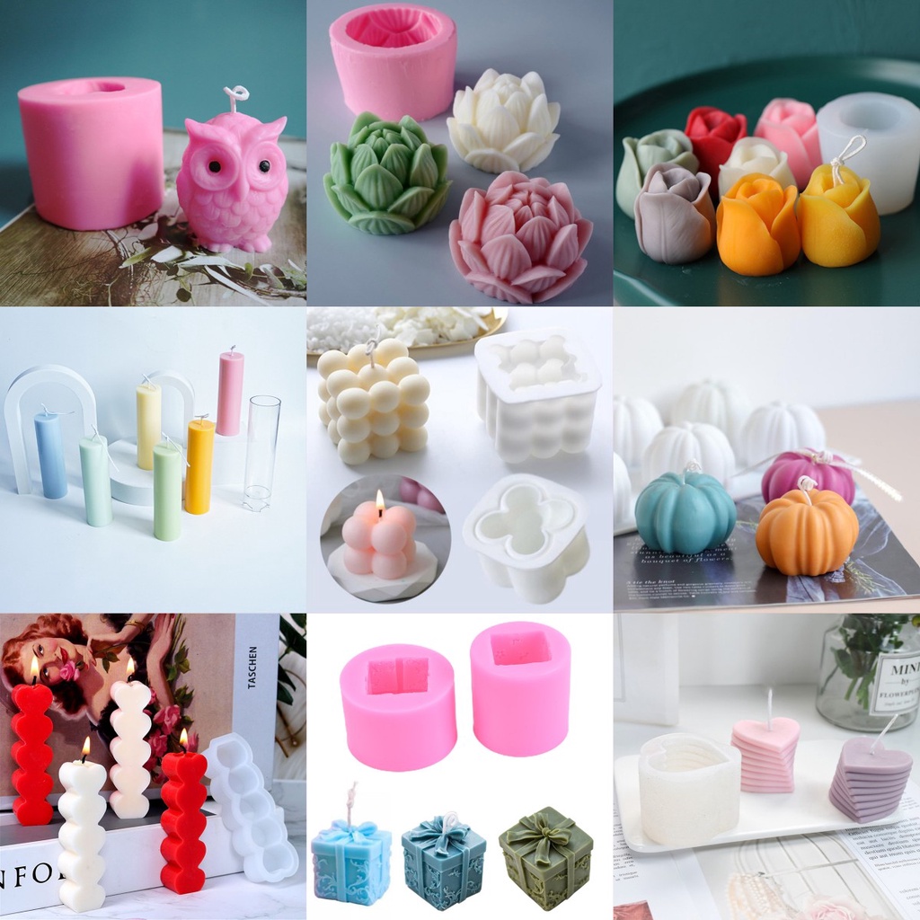 JIN 1pcs Silicone 3D Candles Mould Cube Soy Candle Mold DIY