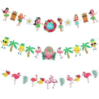 Tropical Luau Party Decoration Pack Hawaiian Beach Theme Party Favors Luau Party Supplies 112 Pcs Including Banner, Table Skirt, Straws, Flamingo, P