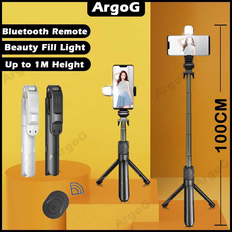 Selfie Stick Tripod with Bluetooth Remote 100cm Phone Stand with Fill