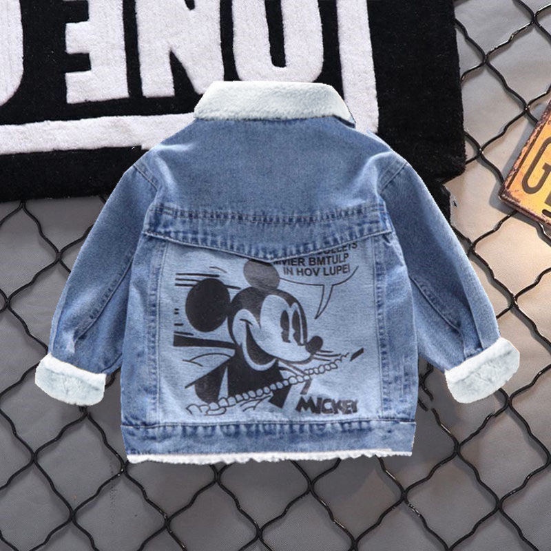 Mickey Thick Denim Jackets Boys Fashion Clothing Autumn Winter Baby Cartoon  Warm Cotton Jean Coats 2-8 Years