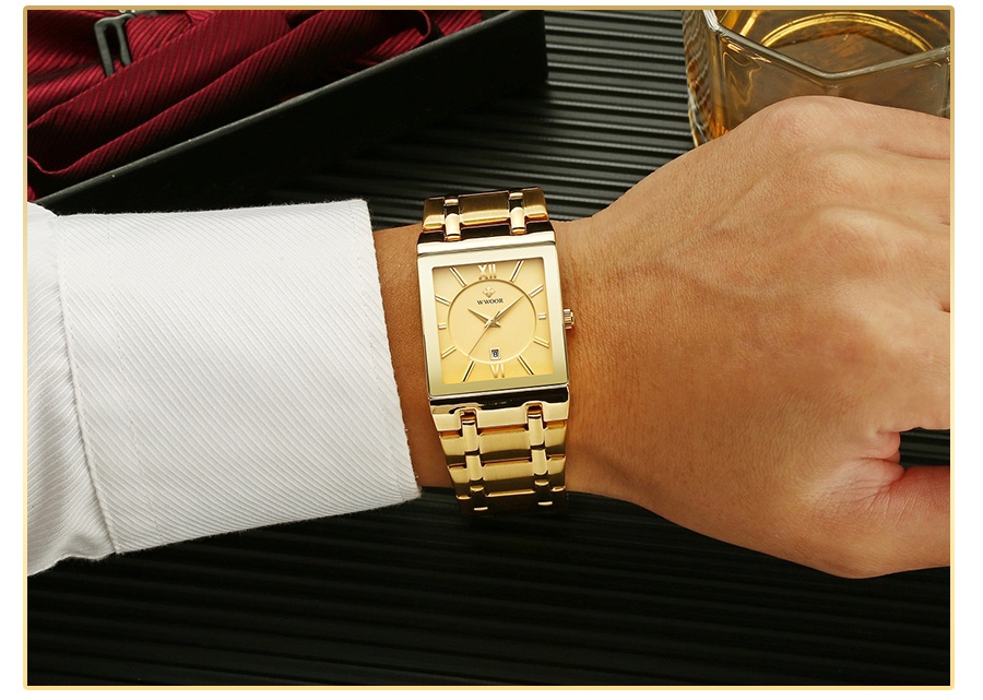 WWOOR Genuine Men's Steel Band Watch Square Dial Simple luxury Casual ...