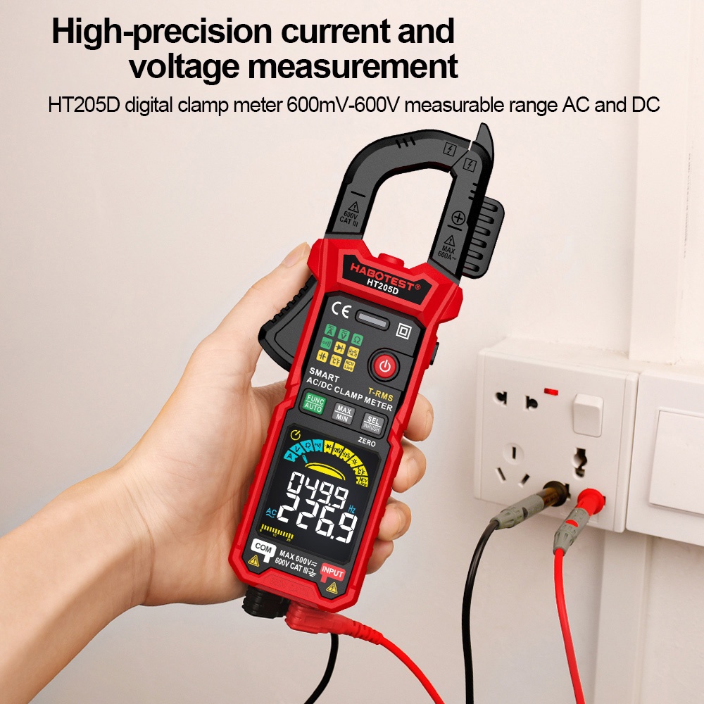 HABOTEST HT205 Digital Clamp Multimeter 600A AC/DC Current and 600V AC ...
