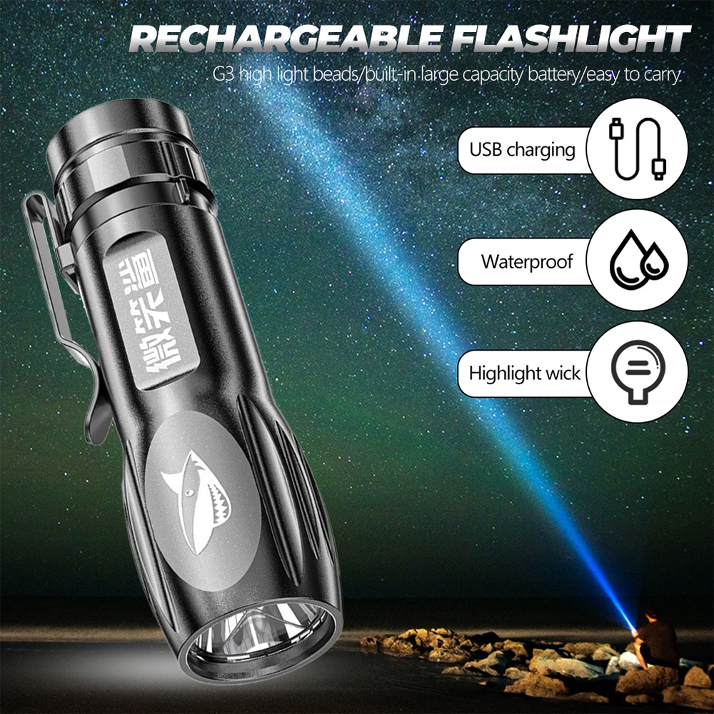 Mini High Power LED Torch Flash light USB Rechargeable Fixed Focus ...