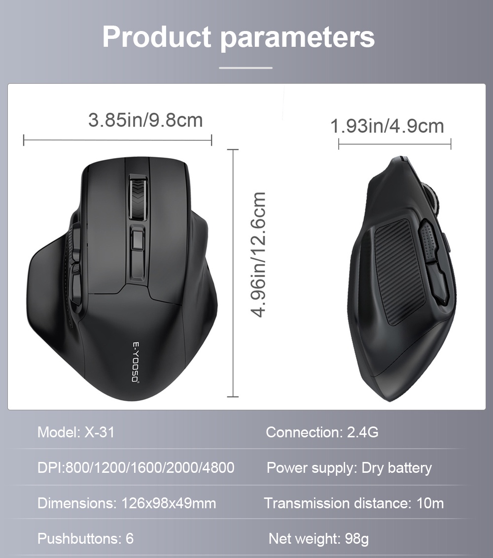 E-YOOSO X-31 USB 2.4G Wireless Gaming Large Mouse for Big Hands PAW3212 ...