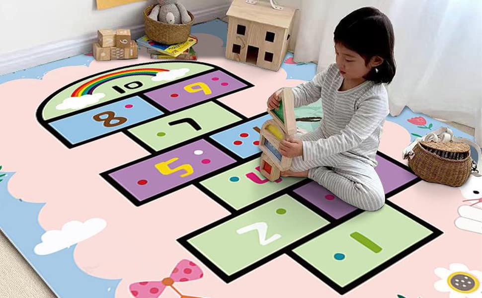 Kids Play Rug Mat Playmat with Non-Slip Design, Hopscotch Game for ...