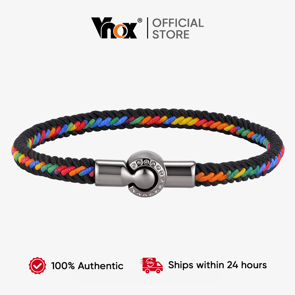 Vnox Colorful Braided Rope Magnetic Clasp Bracelet for Men, Stainless ...