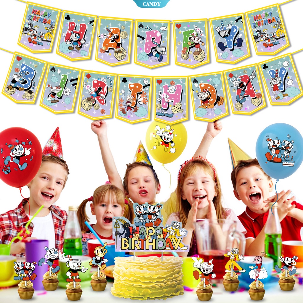 Game Cuphead Birthday Balloons Decoration Cuphead Banner Cake Topper ...