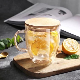 Glass Straw Cup with Bamboo Lid, Cola Shape Cup, 470ml