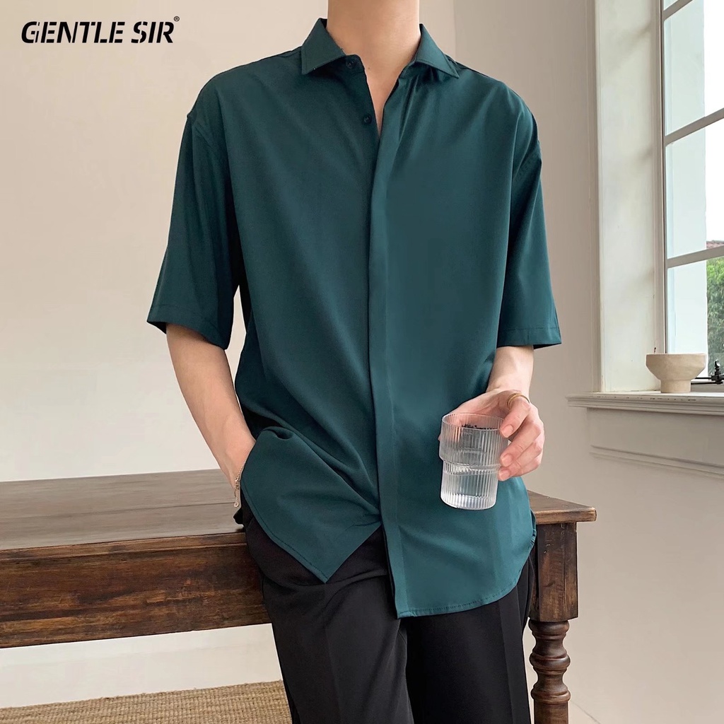 ☆CPEIC★Summer Thin High-quality Ice Silk Shirt Men's Short-sleeved Top  Anti-wrinkle Anti-scald Handsome Fashion Loose Korean Version Men's  Business