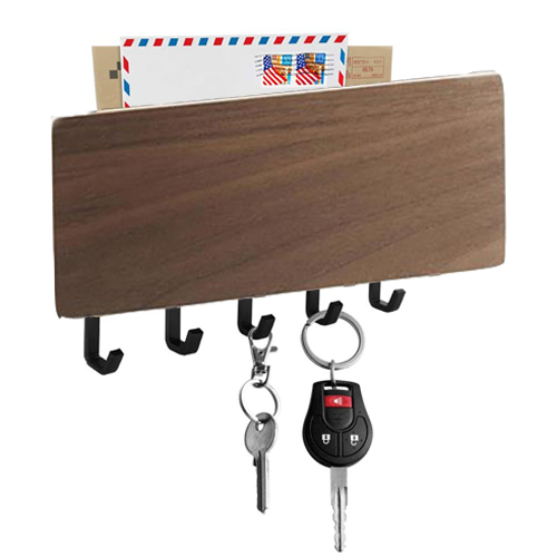 Wood Mail & Key Holder Organizer Wall Mounted Key Holder with 5 Key