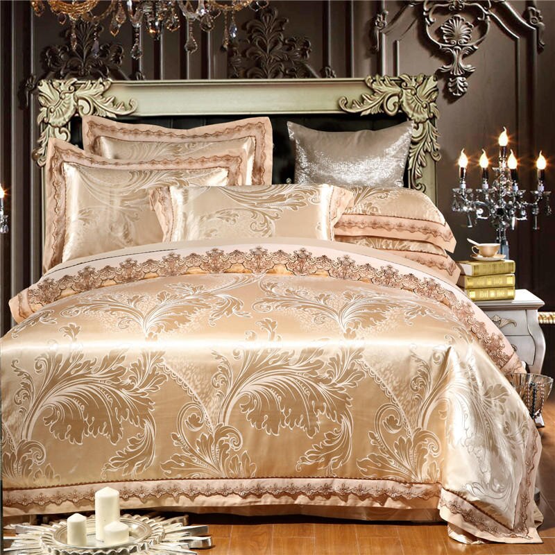 White SilverSatin Luxury Bedding sets Queen/King size lace cotton ...