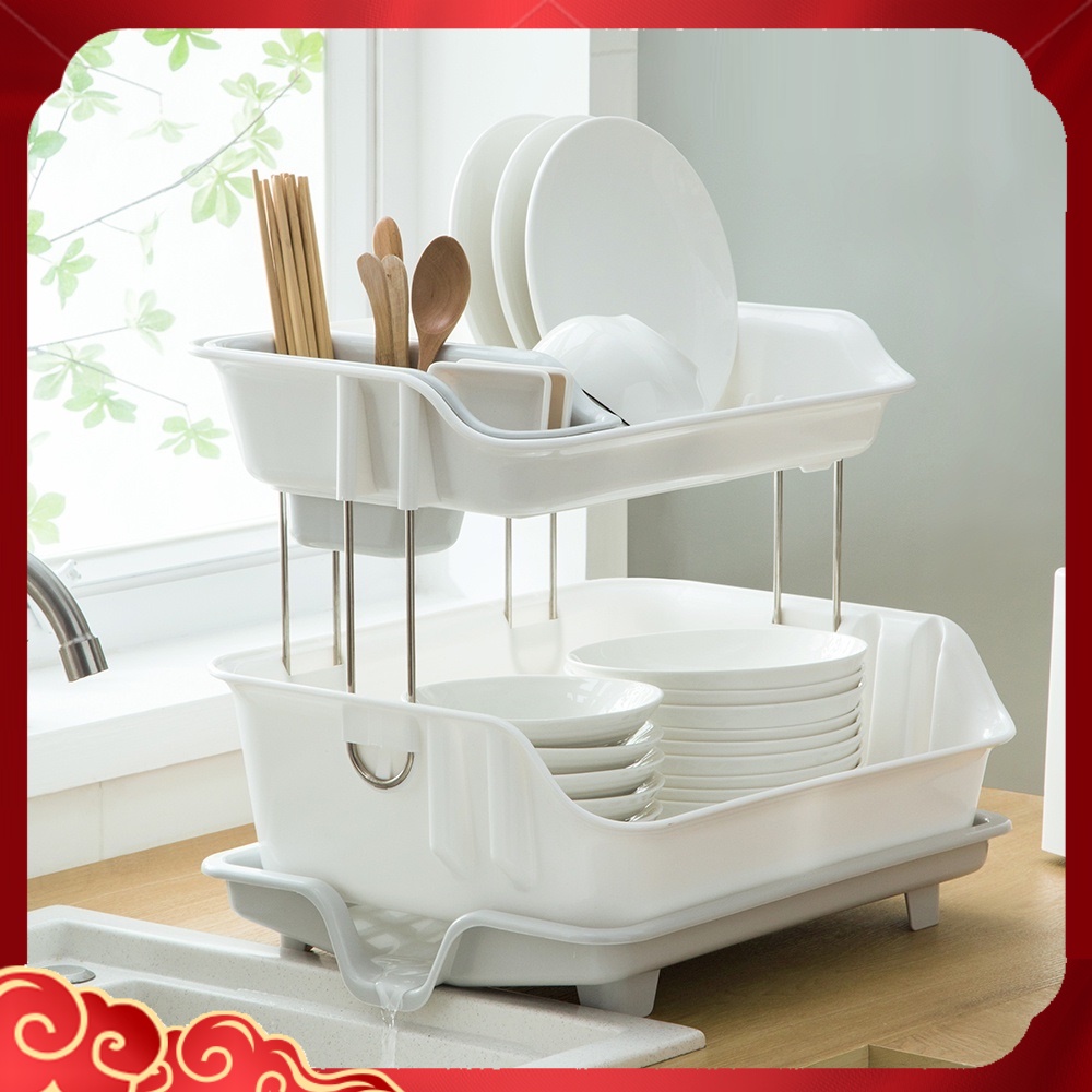 Dish Rack 2 Layers Kitchen Organizer Plate Drying Rack Space Saver Over
