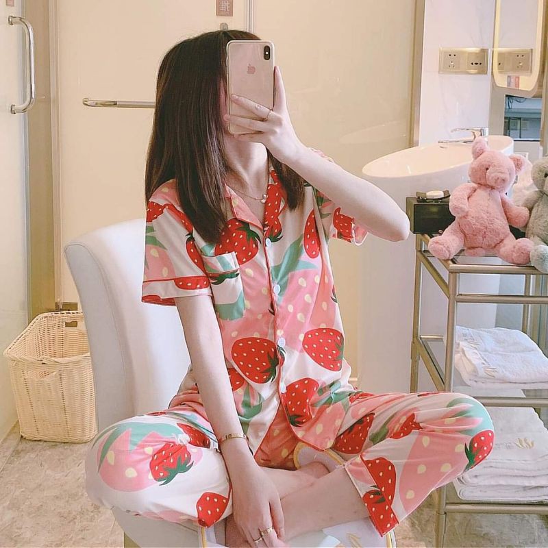 Strawberry Sleepwear Pajama Cotton Korean Sleepwear Shopee