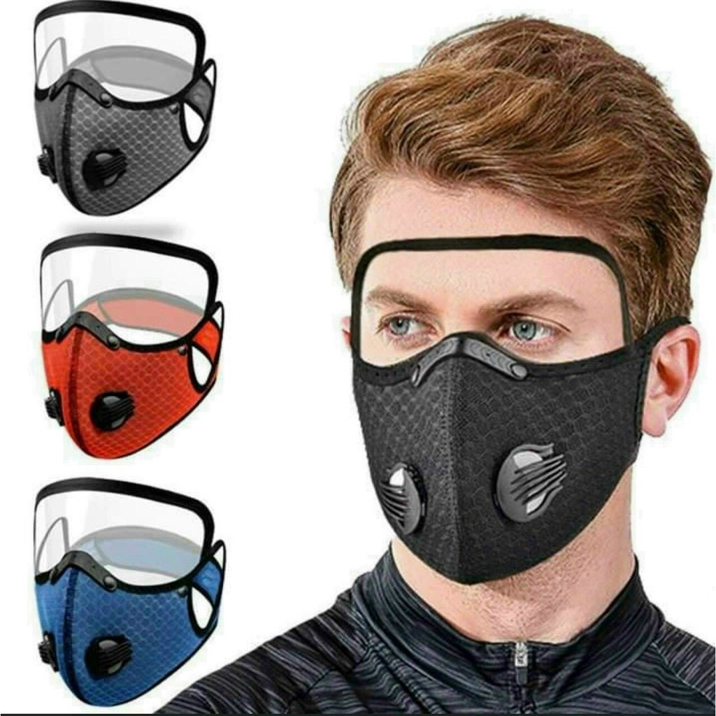 Black reusable face mask with detachable eye shield